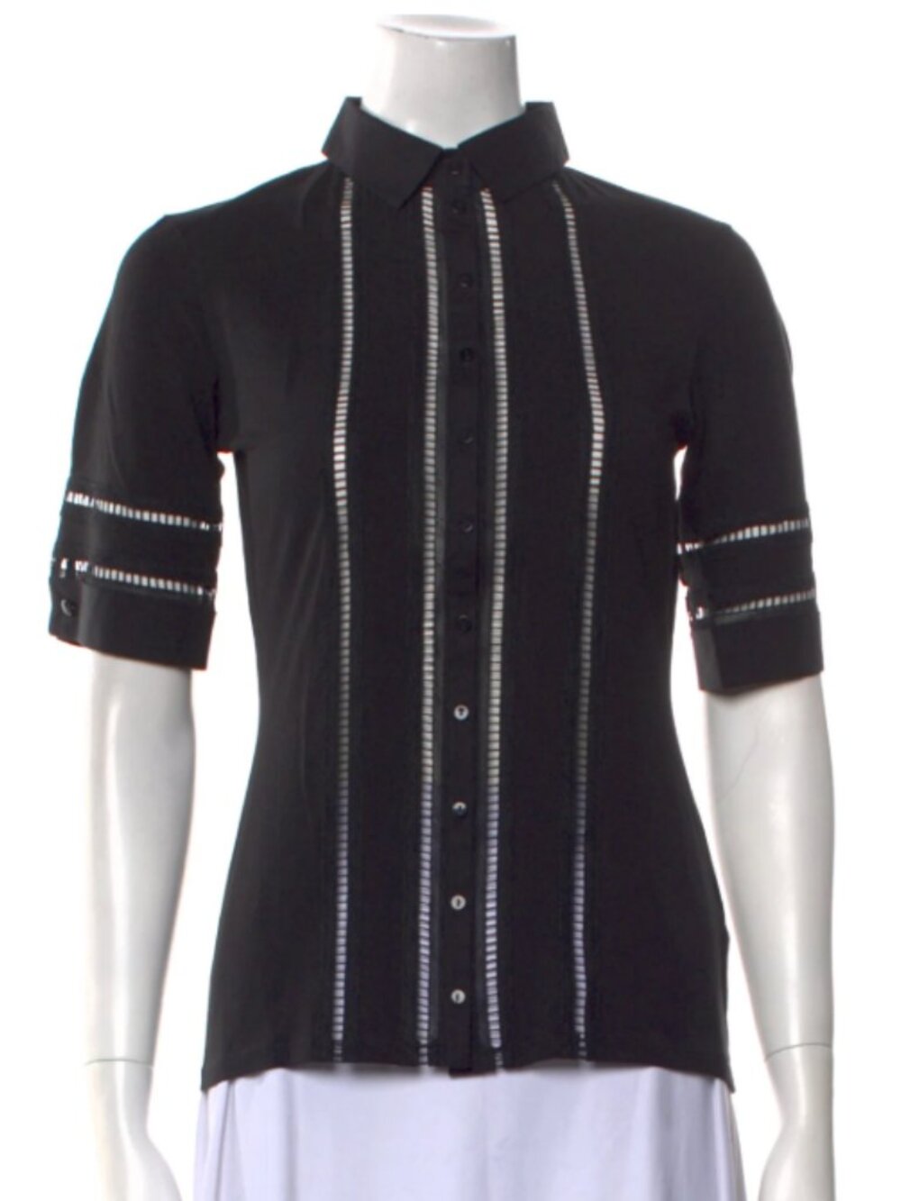 Anne Fontaine Black Stretch Button Down Shirt Top size 42
